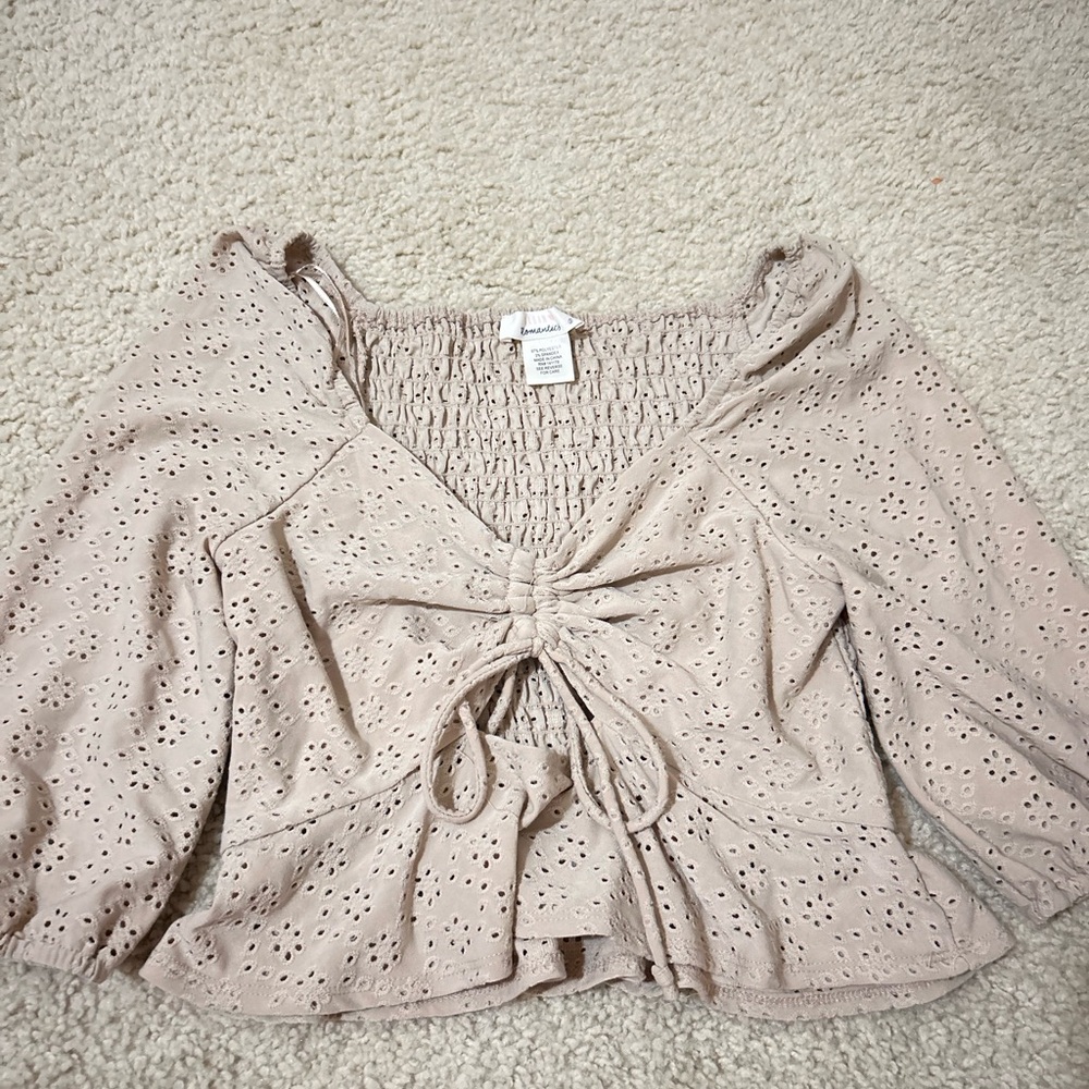 Women's Beige Eyelet Top